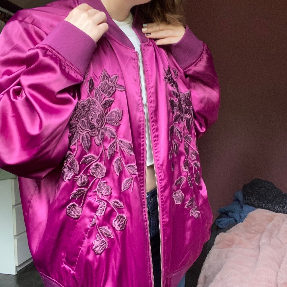 Torrid floral raspberry bomber jacket